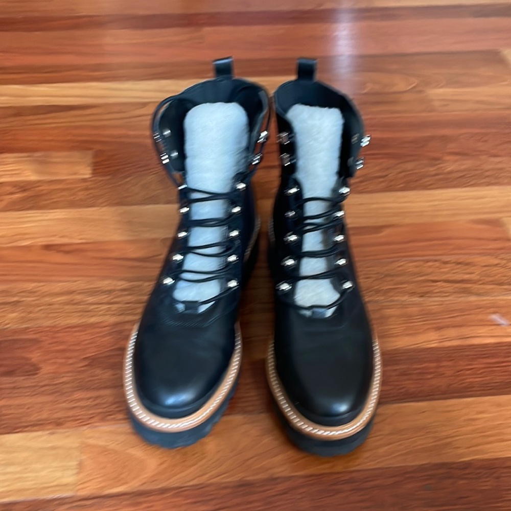 Marc Fisher lug sole boot with fur, women’s size 8.5